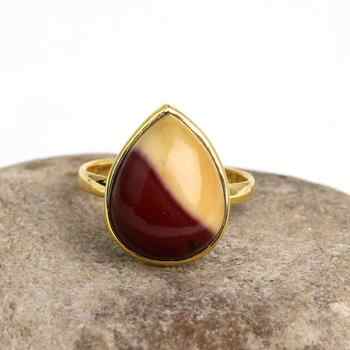 New Arrival Women's Fine Gold Plated 925 Sterling Silver Bezel Ring Handmade With Natural Mookaite Gemstone Pear Shape Wholesale