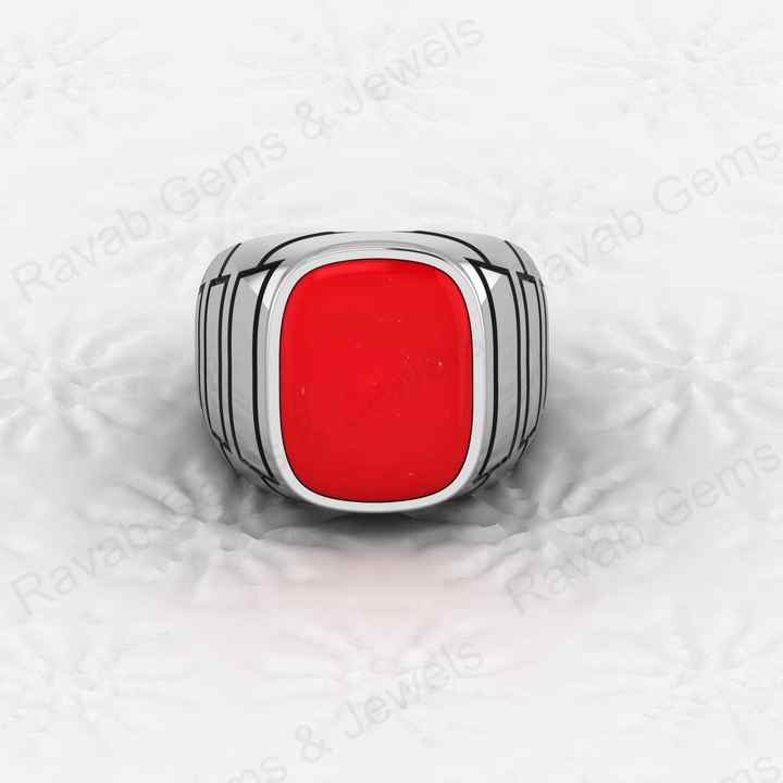 Best Selling Solid 925 Sterling Silver Smooth Red Coral Octa Cushion Shape Signet Ring for Men Customized Handmade Jewelry