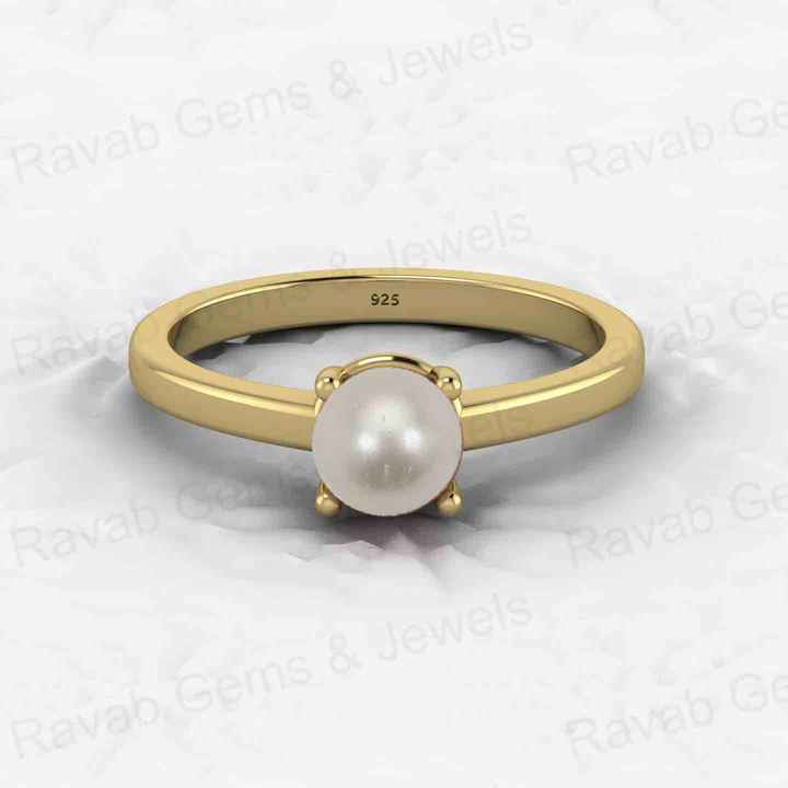 Best Selling Genuine 925 Silver Gold Vermeil Solitaire Eternity 6mm Fresh Water Pearl Prong Setting Ring Fine Jewelry for Women
