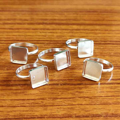 Superb 925 Sterling Silver 10mm Square Shape Semi-Mount Blank Setting Ring Good For Ashes & Resin Fill Keepsake DIY Fine Jewelry
