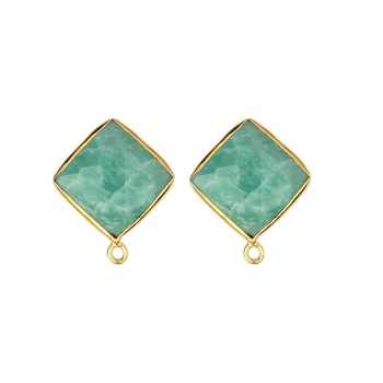 Best Quality Solid 925 Sterling Silver Natural Amazonite Square Shape Checker Cut Bezel Setting Connector Making for Jewelry