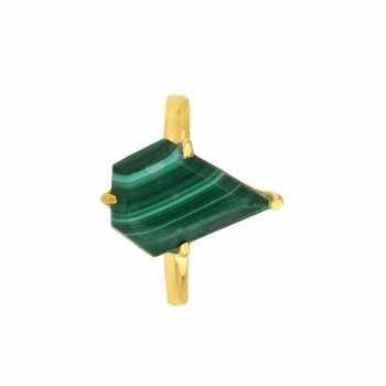Hot Selling Round Shape Natural Malachite 9x15mm Gemstone Sterling Silver 18k Gold Plated Minimalist Simple Green Ring for Women