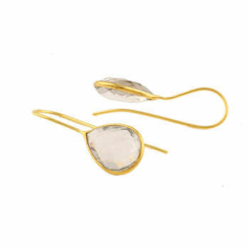 Wholesale Supplier Crystal Clear Quartz Gemstone Earrings Natural Design Sterling Silver Gold Plating Drop Dangle Trendy