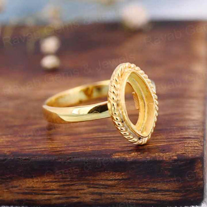 Handmade 925 Sterling Silver Gold Plated 8x16mm Marquise Beaded Open Bezel Ring Setting Blank Gemstone Jewelry Making Findings