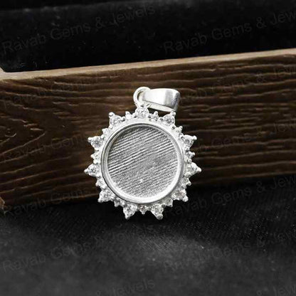 High Quality 925 Silver 10mm Surround CZ Blank Collet Charm Pendant Keepsake Breastmilk DIY Craft Jewelry Findings & Components