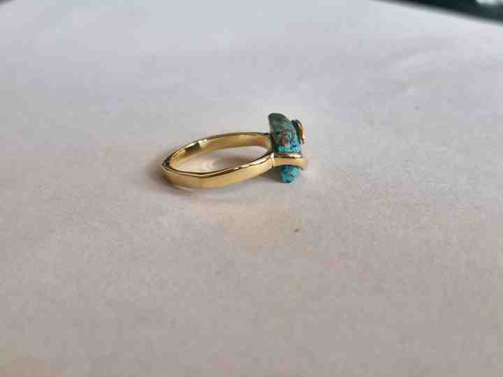 Best Selling 10mm Mohave Chrysocolla Copper 18k Gold Vermeil 925 Silver Eternity Designer Prong Square Ring Women Jewelry