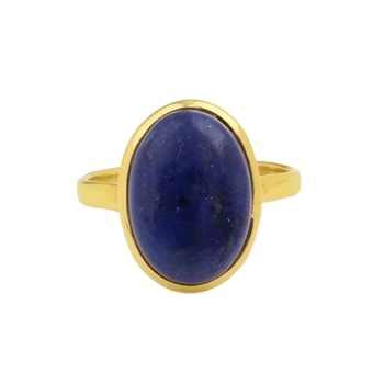 Handmade 18K Gold Plated Dainty Oval Shape Ring 10x14mm Natural Lapis Lazuli Gemstone Bezel Beautiful Women's Fine Wedding Ring