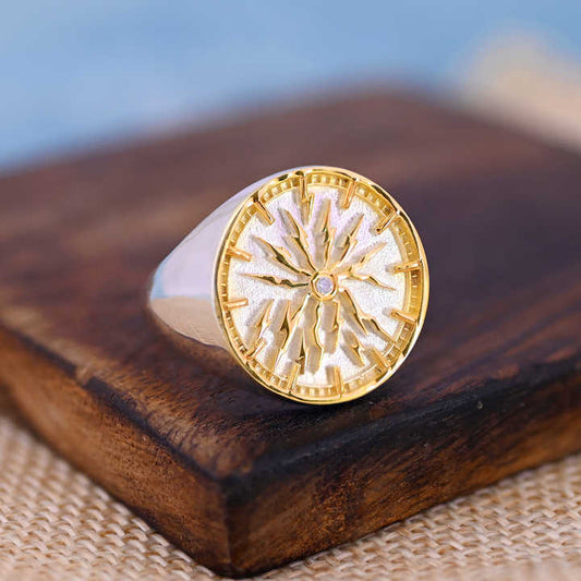Top Selling Solid 925 Silver 18mm Round CZ Watch Dial Patterned Two Tone Personalized Signet Memento Ring Fine Jewelry For Men's