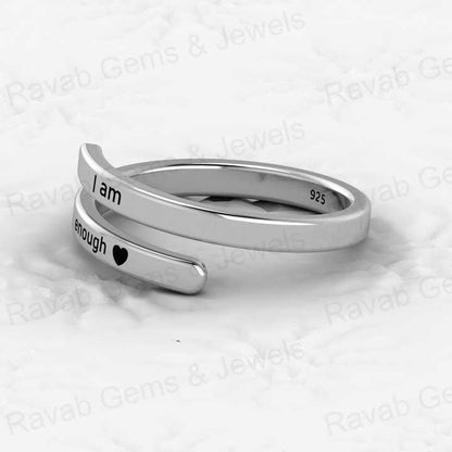 Genuine 925 Sterling Silver Eternity Band Gold Vermeil 'I Am Enough' Adjustable Ring With Custom Name Fine Jewelry for Women