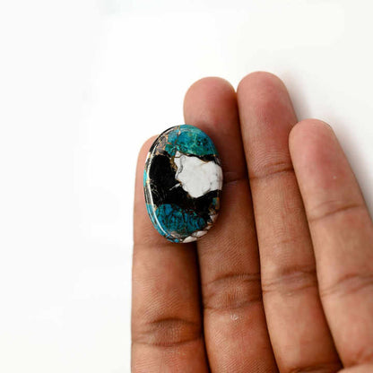 White Buffalo Kingman Turquoise 20x30mm Oval Shape Flat Back Calibrated Loose Gemstone Cabochon for Making 18k Gold Jewelry