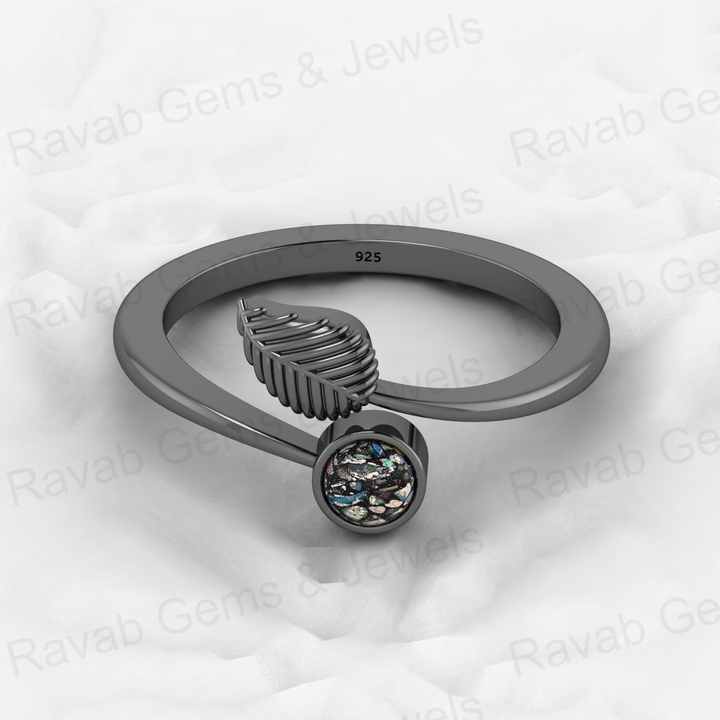 Best Selling Solid 925 Sterling Silver Black Ethiopian Opal Bezel Leaf Designer Adjustable Ring for Women Birthstone Jewelry