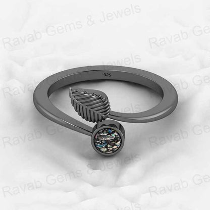 Best Selling Solid 925 Sterling Silver Black Ethiopian Opal Bezel Leaf Designer Adjustable Ring for Women Birthstone Jewelry