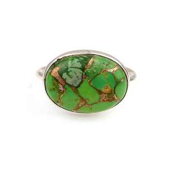 Best Quality 12x16mm Oval Ring Women New Design Kingman Green Copper Turquoise Gemstone Genuine Sterling Silver Fine Rings