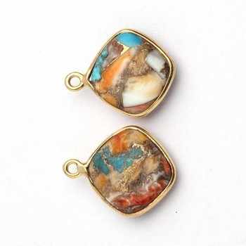 High Quality 925 Sterling Silver 18K Gold Plated Fine Pendants Charms Featuring Natural Spiny Oyster Copper Turquoise Bezel