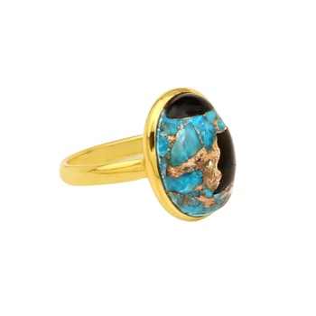 Best Selling Solid 925 Sterling Silver Blue Black Copper Kingman Turquoise 12x16mm Bezel Setting Ring for Women Handmade Jewelry