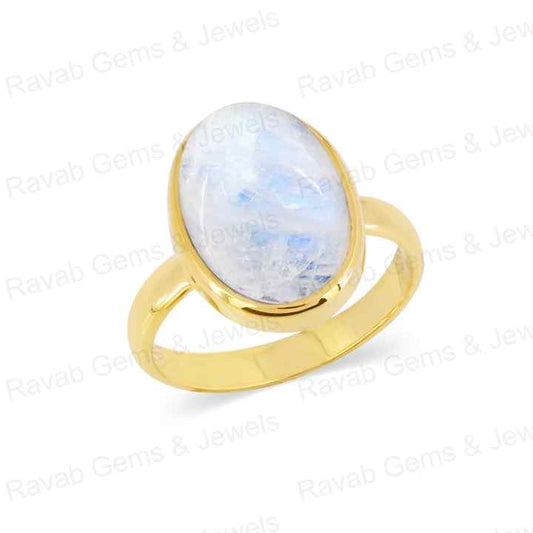 Handmade 10x14mm Oval Cut Natural Rainbow Moonstone Healing Crystal Vermeil 925 Silver Eternity Band Ring Fine Jewelry For Women