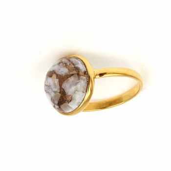 Suberb 12mm Natural White Calcite Wedding Ring for Women High-Polished Gold Plated Sterling Silver Latest Design for Parties