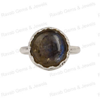 Best Selling 925 Sterling Silver Women's Ring Handmade Floral Claw Setting 12mm Solid Natural Labradorite Blue Fire Stone Fine