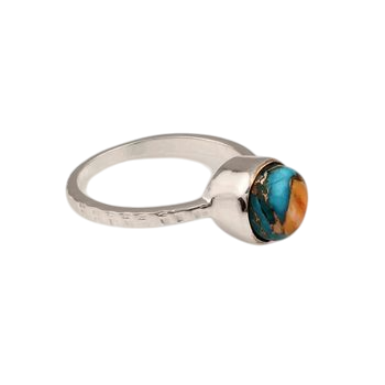 Best Quality Solid 925 Sterling Silver Fine Women's Ring Handmade Natural Oyster Turquoise 8mm Bezel Setting Premium Jewelry