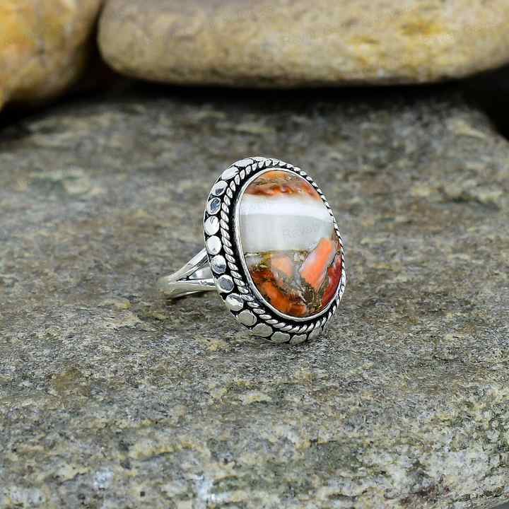 Top Selling Valentine Sale Natural Spiny Oyster Turquoise 10x14mm Solid 925 Sterling Silver Handmade Ring Fine Jewelry