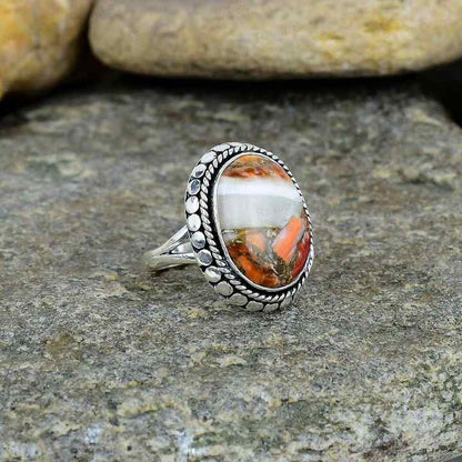 Top Selling Valentine Sale Natural Spiny Oyster Turquoise 10x14mm Solid 925 Sterling Silver Handmade Ring Fine Jewelry