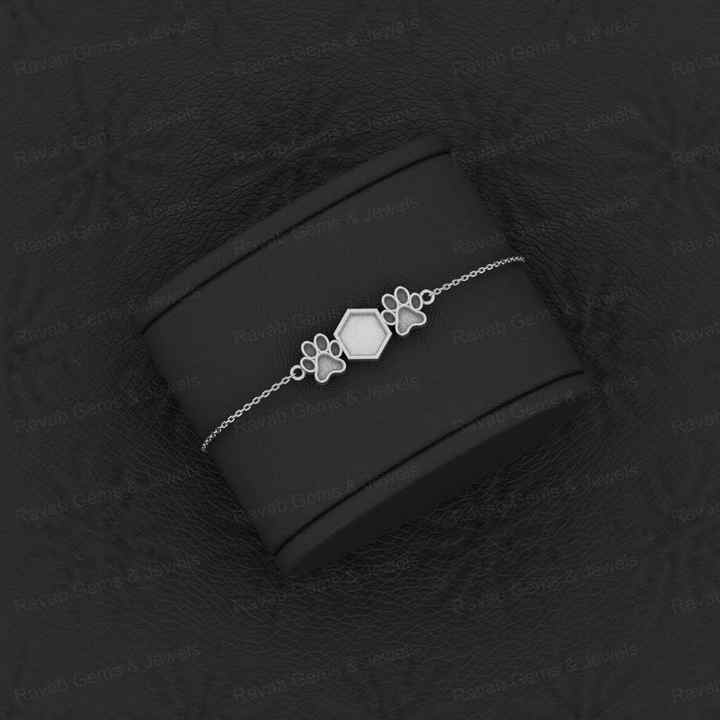 Superb Quality Solid 925 Sterling Silver Hexagon & Dog Pow Semi-Mount Bracelet Good For Ashes & Resin Work Keepsake Breastmilk