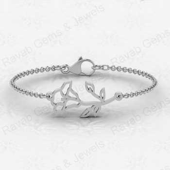 Christmas Sale Solid 925 Sterling Silver Rose Flower Bracelet Link Chain Mother Gift Handmade Fine Fashionable Jewelry