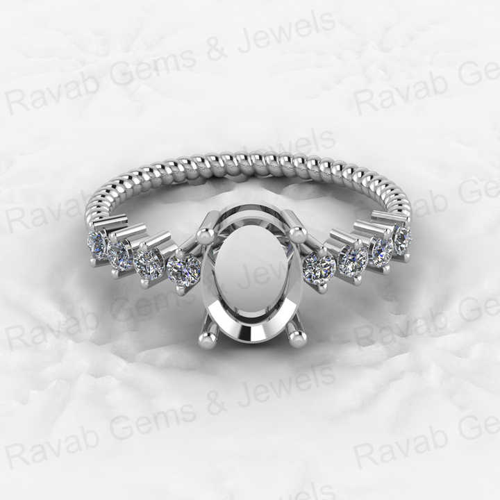 High Quality 925 Silver 6x8mm Oval Setting 4 Prongs Semi Mounting Bezel Crafted CZ Eternity Twisted Band Ring Jewelry Components
