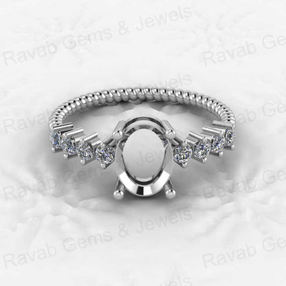 High Quality 925 Silver 6x8mm Oval Setting 4 Prongs Semi Mounting Bezel Crafted CZ Eternity Twisted Band Ring Jewelry Components