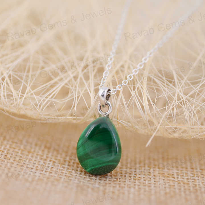 Beautiful 12x16mm Teardrop Malachite Healing Crystal Reiki Stone Handmade 925 Silver Choker Pendant Necklace For Women Jewelry