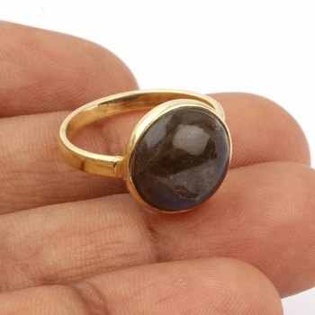 Top Selling 18K Gold Plated Dainty 12mm Genuine Blue Flash Labradorite Ring Stylish Sterling Silver Women's Jewelry for Parties