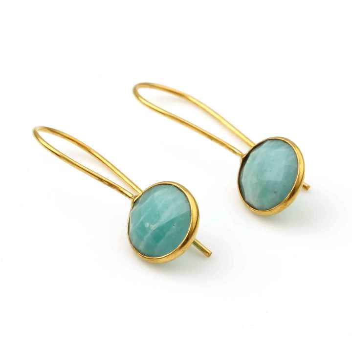 Best Selling High-Polished Gold Plated Sterling Silver Dangle Drop Earrings Amazonite Gemstone Stylish Fine Dangle Hoop Jewelry