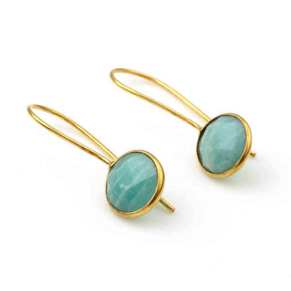 Best Selling High-Polished Gold Plated Sterling Silver Dangle Drop Earrings Amazonite Gemstone Stylish Fine Dangle Hoop Jewelry