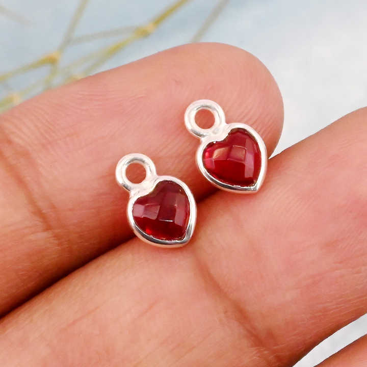 Superb Genuine Solid 925 Sterling Silver Garnet Hydro Checker Cut 5mm Dainty Minimalist Heart Charm For Making Women Necklace
