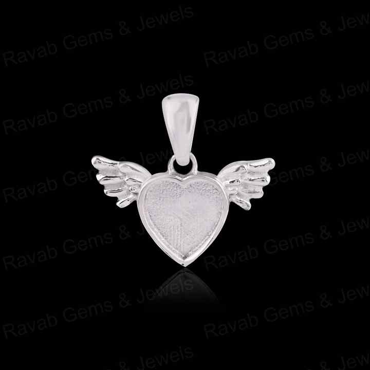Genuine 925 Sterling Silver 8mm Heart With Angel Wings Semi Mounting Pendant Blank Setting for Resin & Ashes Work DIY Jewelry
