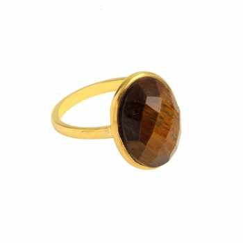Best Quality 925 Sterling Silver 18K Gold Plated Dainty Daily Wear Oval Ring With 10x14mm Tiger Eye Stone for Women
