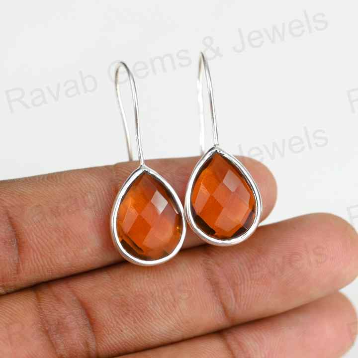 New Arrival Solid 925 Sterling Silver Citrine Hydro Quartz Pear Checker Cut Bezel Setting Dangle Drop Earring for Women Jewelry