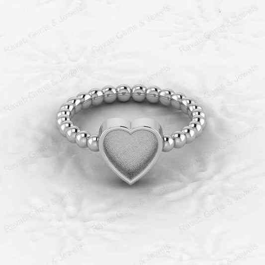 Top Quality 925 Sterling Silver 8mm Heart Semi Mount Beaded Band Ring Good for Resin & Ashes Work Keepsake Breastmilk Jewelry