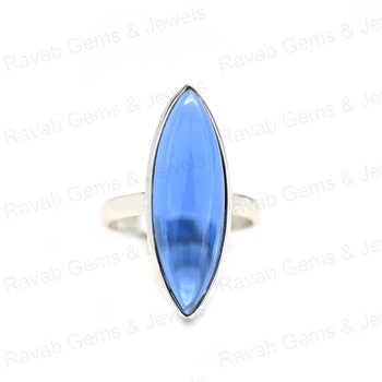 Christmas Sale Solid 925 Sterling Silver Blue Sapphire Quartz 10x30mm Marquise Bezel Setting Ring for Women Handmade Jewelry