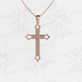 Handmade 925 Sterling Silver 24x35mm Long Cross Pendant CZ Diamond Micro Pave Set 18\" Necklace Keepsake Fine Pendants Charms