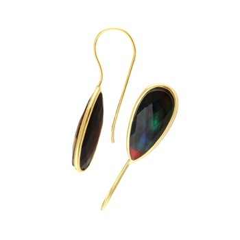 Top Quality Solid 925 Sterling Silver Ammolite Hydro Quartz Checker Cut 10x25mm Pear Drop Dongle Earring for Women Fine Jewelry