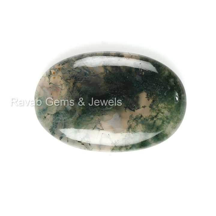 20x30mm Oval Shape Flat Back Cabochon Natural Smooth Green Moss Agate Loose Gemstone Jewelry Making Calibrated Loose Cab Stones