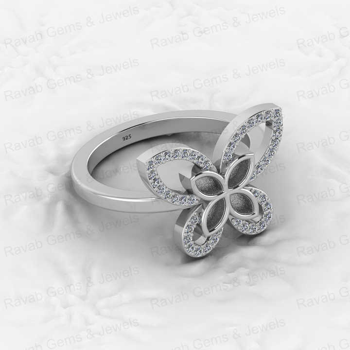 Solid 925 Silver Semi Mounting Blank Base Ring 2x4mm Marquise Butterfly CZ Resin Ashes Work Keepsake DIY Jewelry Findings