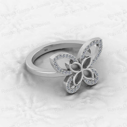 Solid 925 Silver Semi Mounting Blank Base Ring 2x4mm Marquise Butterfly CZ Resin Ashes Work Keepsake DIY Jewelry Findings