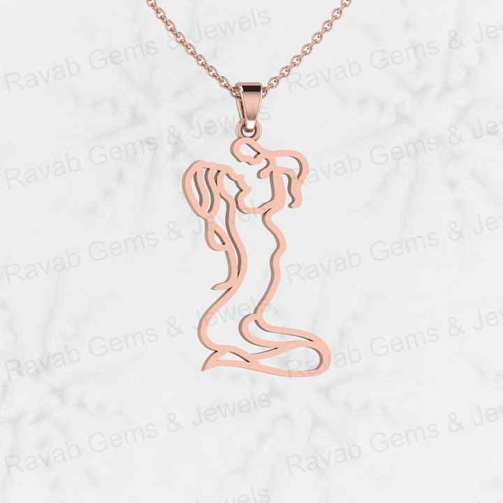 Top Quality Solid 925 Sterling Silver Mother Holding Baby Outline Art Setting Pendant for Women's Fine Attractive Necklaces