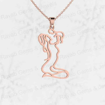 Top Quality Solid 925 Sterling Silver Mother Holding Baby Outline Art Setting Pendant for Women's Fine Attractive Necklaces