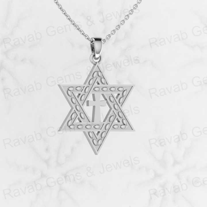 Genuine Solid 925 Sterling Silver 29mm Cross in Star of David Pendant Charm Necklace Valentine Fine Jewelry Pendants & Charms