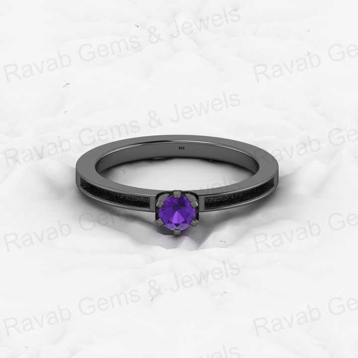 925 Solid Sterling Silver 4mm Amethyst Round Semi Mount Blank Setting Band Ring for Breastmilk & Keepsake Resin Ceramic Jewelry