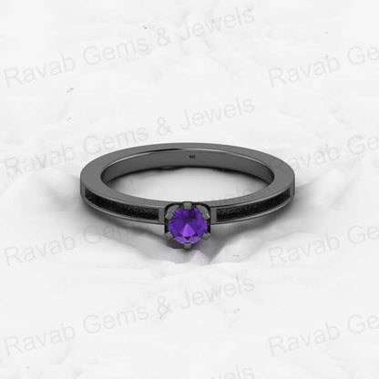 925 Solid Sterling Silver 4mm Amethyst Round Semi Mount Blank Setting Band Ring for Breastmilk & Keepsake Resin Ceramic Jewelry