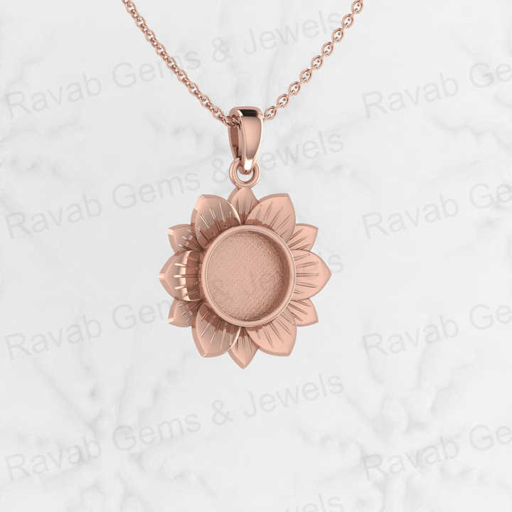 Solid 925 Sterling Silver 29x21mm Sunshine Sunflower Semi Mounting Blank Charm Pendant Resin & Ashes Work Jewelry Findings